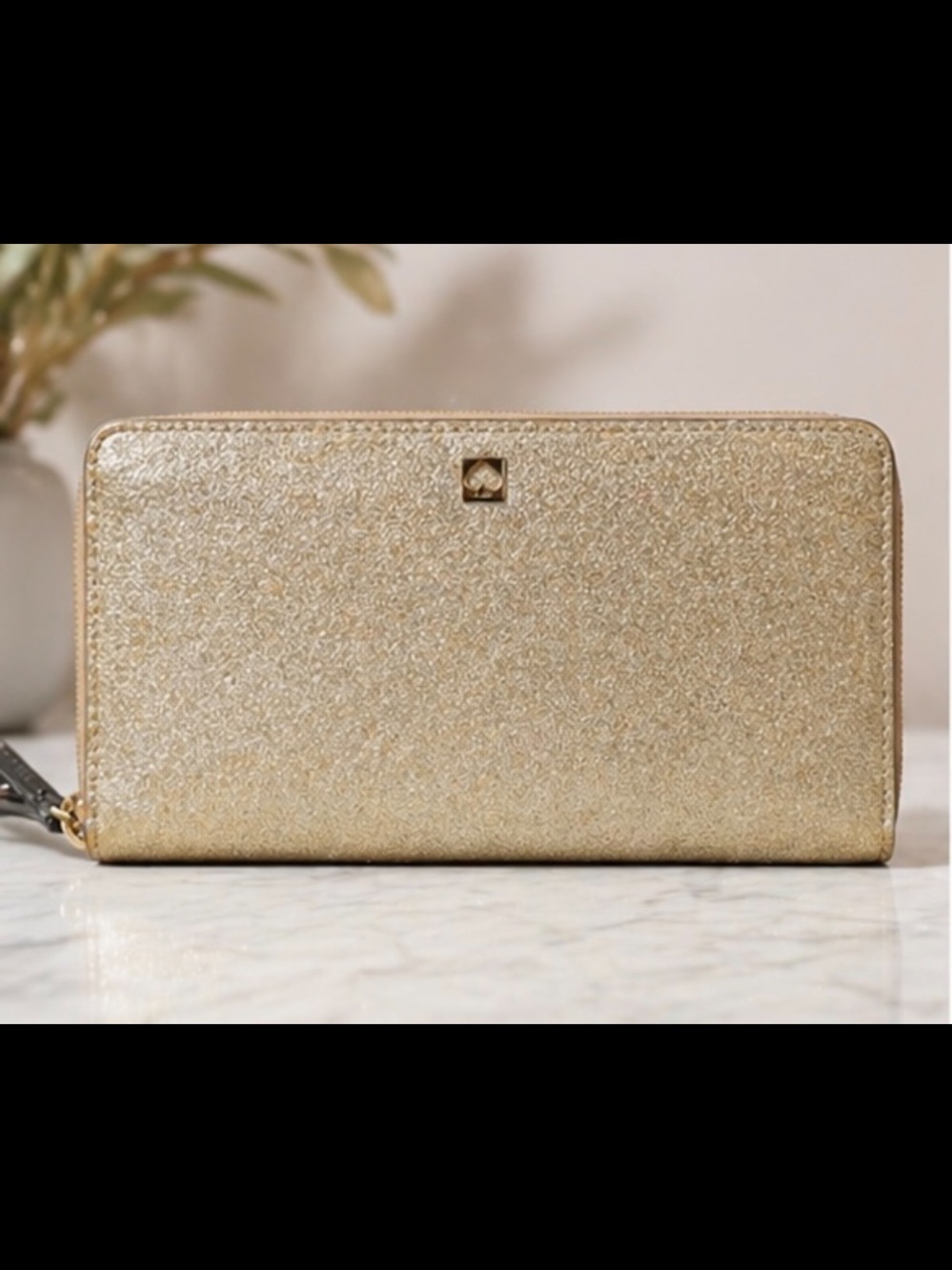 kate spade Metallic Gold Glitter Zip-Around Wallet